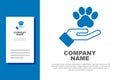 Blue Hands with animals footprint icon isolated on white background. Pet paw in heart. Love to the animals. Logo design Royalty Free Stock Photo
