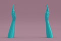 Blue hands on a pink background,3D illustration