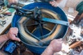 Blue Handy Centrifugal Extractor with honey comb Royalty Free Stock Photo