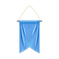 Blue hanging pennant. Blank fabric flag, advertising banner vector illustration