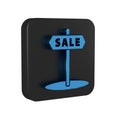 Blue Hanging sign with text Sale icon isolated on transparent background. Signboard with text Sale. Black square button.