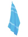 Blue hanging towel with stripes design. Bathroom or spa equipment, cleanliness concept vector illustration