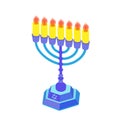 Blue hanukkah with candles or menorah. Isometric flat illustration