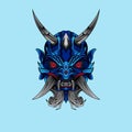 Blue Hanya Mask illustration scary japanese demon mask isolated background