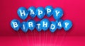 Blue happy birthday air balloons on a pink background scene. Horizontal Banner Royalty Free Stock Photo