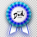 Blue Happy Fathers day greetings card. Best Dad Ever Badge award in paper cut style. Origami Layered medal. Striped