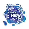 Blue Happy New Year Greetings card. Snowfall. Paper cut snow flake. Merry Christmas invitation. Winter snowflakes Royalty Free Stock Photo