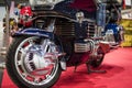 Blue Harley Davidson chopper on the red carpet