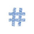 Blue hashtag icon in sketch style