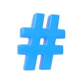 Blue hashtag symbol isolated on a white background