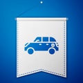 Blue Hatchback car icon isolated on blue background. White pennant template. Vector Royalty Free Stock Photo