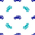 Blue Hatchback car icon isolated seamless pattern on white background. Vector