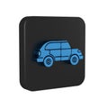 Blue Hatchback car icon isolated on transparent background. Black square button.