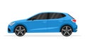 Blue hatchback car side view on a white background. Flat vector illustration