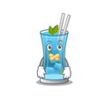 Blue hawai cocktail cartoon character style having strange silent face