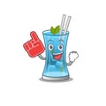 Blue hawai cocktail in cartoon drawing character design with Foam finger