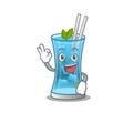 Blue hawai cocktail mascot design style showing Okay gesture finger