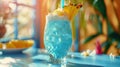 a blue Hawaiian cocktail, with blue curacao, rum, pineapple juice, and coconut cream, served over ice Royalty Free Stock Photo