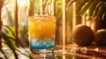 a blue Hawaiian cocktail, with blue curacao, rum, pineapple juice, and coconut cream, served over ice Royalty Free Stock Photo