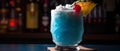 Blue Hawaiian cocktail made with blue curacao, pineapple juice, cream of coconut and white rum