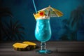 Blue Hawaiian cocktail made with blue curacao, pineapple juice, cream of coconut and white rum