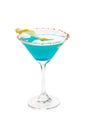 Blue Hawaiian Cocktail in a martini glasses, isolated on white b Royalty Free Stock Photo