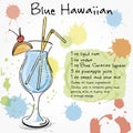 Blue Hawaiian. Hand drawn illustration of cocktail