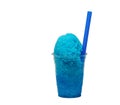 Blue Hawaiian Shave ice, Shaved ice or snow cone dessert with a blue straw.