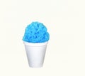 Blue Hawaiian Shave ice, Shaved ice or snow cone dessert in a plain white cup.