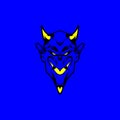 Blue Head Devil Illustration, Devil Head with Blue Background, Devil with Horn
