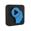 Blue Head people with play button icon isolated on transparent background. Black square button. Royalty Free Stock Photo