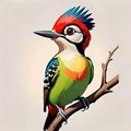 Blue head woodpecker funny cartoon drawing