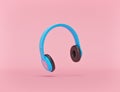 Blue headphone. minimal music concept. close up. 3d rendering