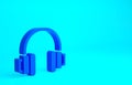 Blue Headphones icon isolated on blue background. Earphones. Concept for listening to music, service, communication and operator.