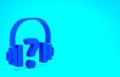 Blue Headphones icon isolated on blue background. Support customer service, hotline, call center, faq, maintenance Royalty Free Stock Photo