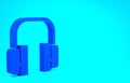 Blue Headphones icon isolated on blue background. Support customer service, hotline, call center, faq, maintenance Royalty Free Stock Photo