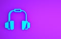 Blue Headphones icon isolated on purple background. Earphones. Concept for listening to music, service, communication and operator