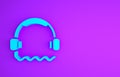 Blue Headphones icon isolated on purple background. Support customer service, hotline, call center, faq, maintenance Royalty Free Stock Photo