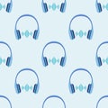 Blue headphones icons seamless vector color pattern