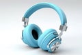 Blue headphones isolated on white background. Wireless and wired headset with noise cancelling. Royalty Free Stock Photo