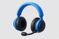 Blue Headphones with Microphone on White Background Royalty Free Stock Photo
