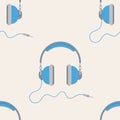 Blue headphones seamless vector pattern