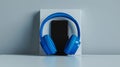 The blue headphones with smartphone..AI generated image Royalty Free Stock Photo