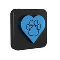 Blue Heart with animals footprint icon isolated on transparent background. Pet paw in heart. Love to the animals. Black Royalty Free Stock Photo