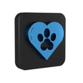 Blue Heart with animals footprint icon isolated on transparent background. Pet paw in heart. Love to the animals. Black Royalty Free Stock Photo