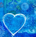 Blue Heart On Collage Background