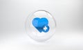 Blue Heart with a cross icon isolated on grey background. First aid. Healthcare, medical and pharmacy sign. Glass circle Royalty Free Stock Photo