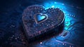 Blue heart designed as central processing unit of love. Postproducted, Generative AI Royalty Free Stock Photo