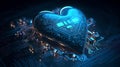 Blue heart designed as central processing unit of love. Postproducted Royalty Free Stock Photo