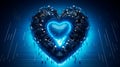 Blue heart designed as central processing unit of love. Postproducted. Generative AI Royalty Free Stock Photo